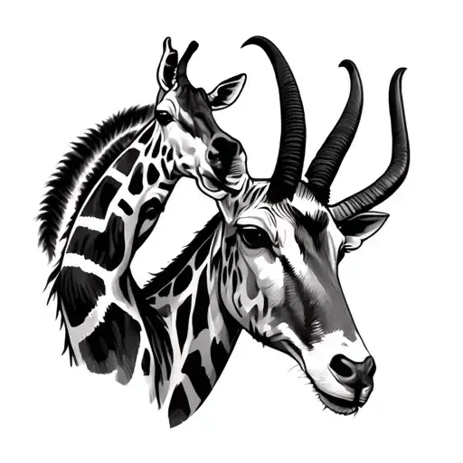 sable antelope and a giraffe surrounded tattoo design idea