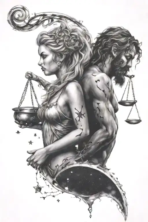 Libra and aquarius constellation merging together tattoo design idea