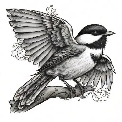 styalized chickadee perched tattoo design idea