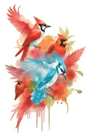 bluejay, cardinal and hummingbird feeding tattoo design idea