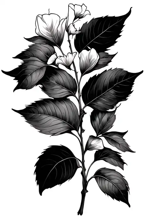 Bodhi leaf intertwined with Lunaria annua tattoo design idea