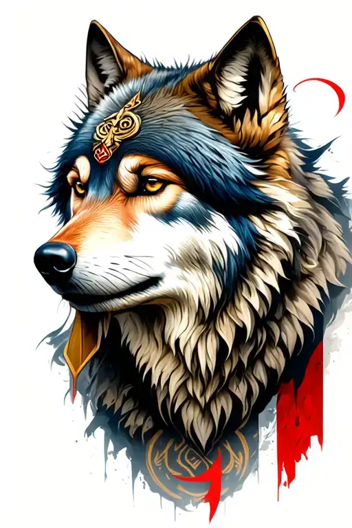 turkish warrior and wolf tattoo design idea