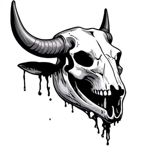 bull skull rotting flesh tattoo design idea
