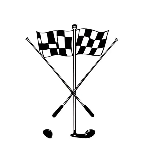 Checkered Flags crossing, with golf clubs.  tattoo design idea