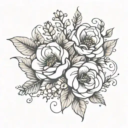 minimalist cursive flower bouquet tattoo design idea