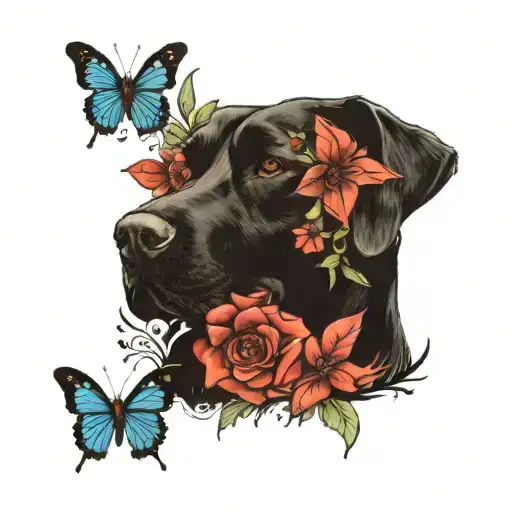 Black Lab with Italian Flag and Butterflies emerging tattoo design idea