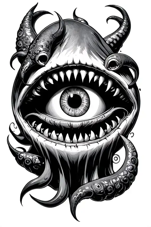 eye surrounded by teeth claws and Cthulhu tattoo design idea