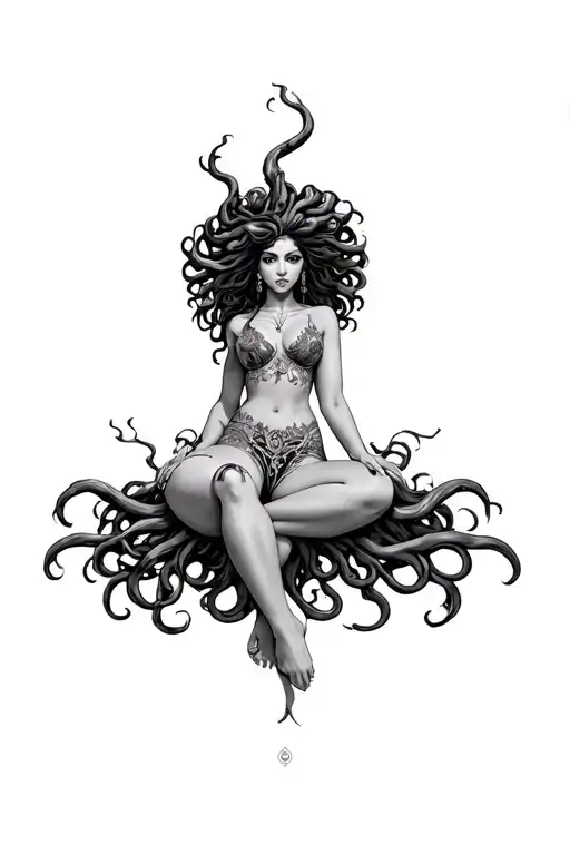 African American medusa goddess sexy fit tattoo design idea