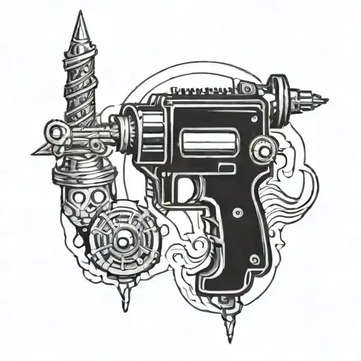 Incorporate a drill machine into a military-themed tattoo design tattoo design idea