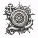 nautical theme compass, anchor, chart and also the fireball logo tattoo design idea