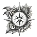 nautical theme compass, anchor, chart and also the fireball logo tattoo design idea