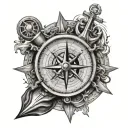 nautical theme compass, anchor, chart and also the fireball logo tattoo design idea