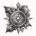 nautical theme compass, anchor, chart and also the fireball logo tattoo design idea