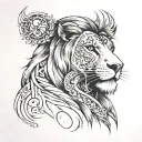 women facing and turning to the side, leo symbol on the froehead and lion scar across her eye with a heart tattoo near  tattoo design idea
