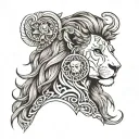 women facing and turning to the side, leo symbol on the froehead and lion scar across her eye with a heart tattoo near  tattoo design idea