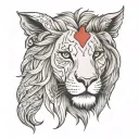 women facing and turning to the side, leo symbol on the froehead and lion scar across her eye with a heart tattoo near  tattoo design idea