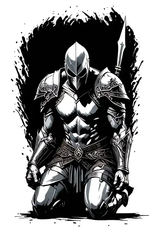 fallen knight kneeling tattoo design idea