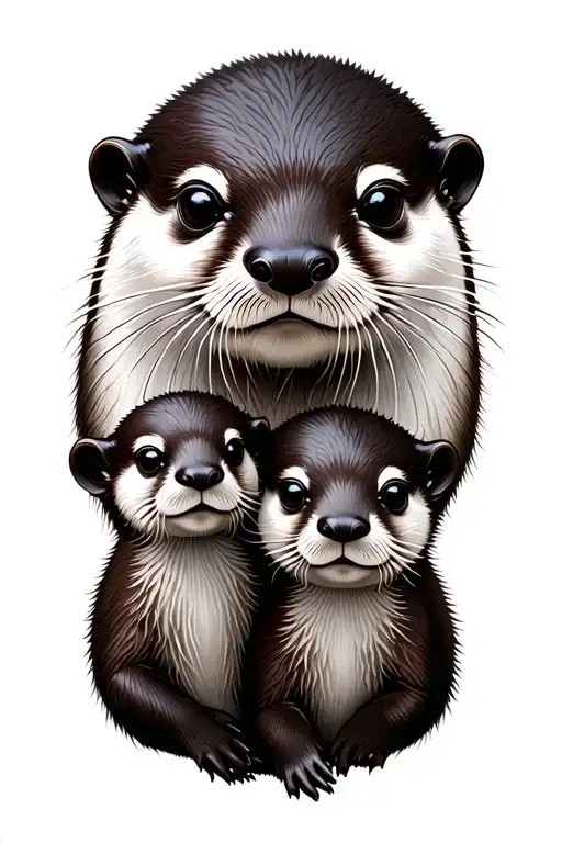 otter mother with two children tattoo design idea