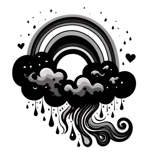 intricate cloud with rainbow with heart rain drops falling from it tattoo design idea