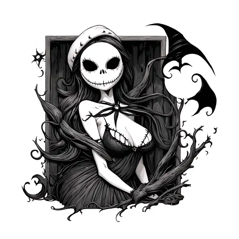 sexy sally nightmare before Christmas scene tattoo design idea