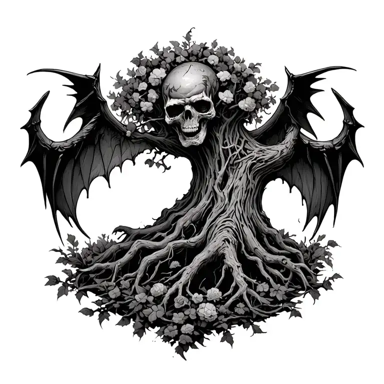 poison tree with devil wings around it  tattoo design idea