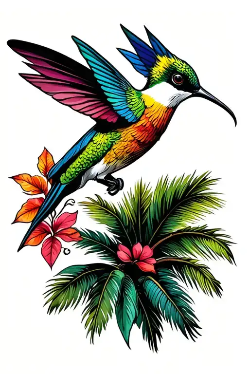 Colombia map outline, humming bird, palm tree tattoo design idea