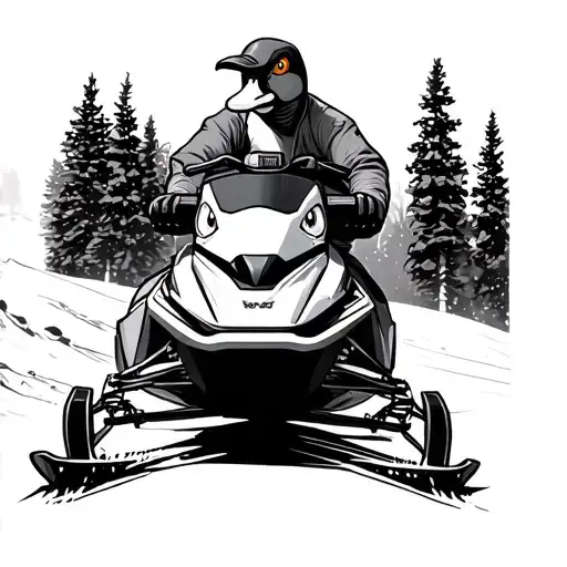 a silly goose riding a skidoo tundra snowmobile tattoo design idea