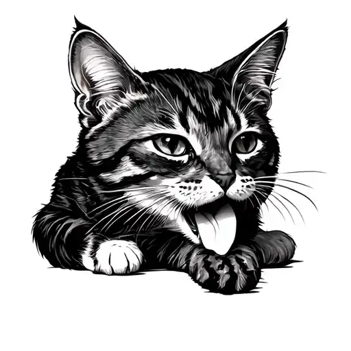 A cat licking its anus in sketch design style tattoo design idea