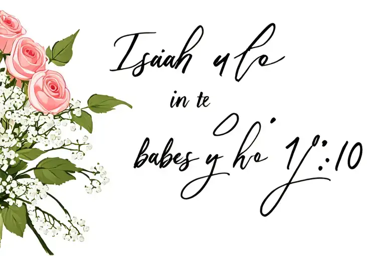 Isaiah 41:10 written into the stem of a bouquet of roses and babies breath tattoo design idea