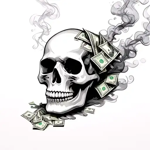 money skull and smoke tattoo design idea