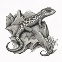 gecko with mountains incorporated into the body  tattoo design idea