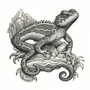 gecko with mountains incorporated into the body  tattoo design idea