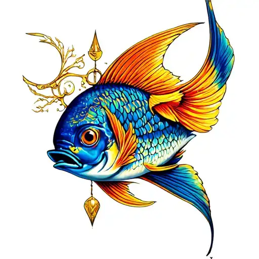 Tattoo design with composition of the sign of Pisces ascendant Libra, descendant Aries and lunar sign Cancer tattoo design idea