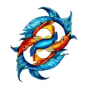 Tattoo design with composition of the sign of Pisces ascendant Libra, descendant Aries and lunar sign Cancer tattoo design idea