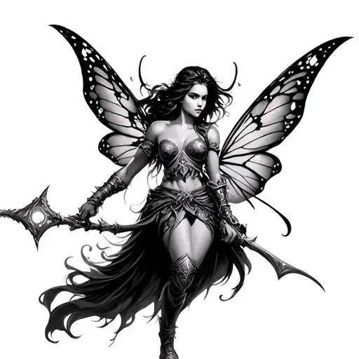 Fairy warrior wielding tattoo design idea