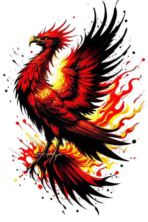 Phenix and flames left arm sleeve tattoo design idea