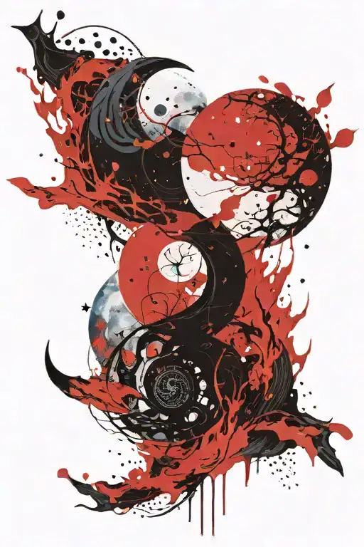 two moons in the form of a month, intertwined with each other in a wandering blue fire with stars tattoo design idea