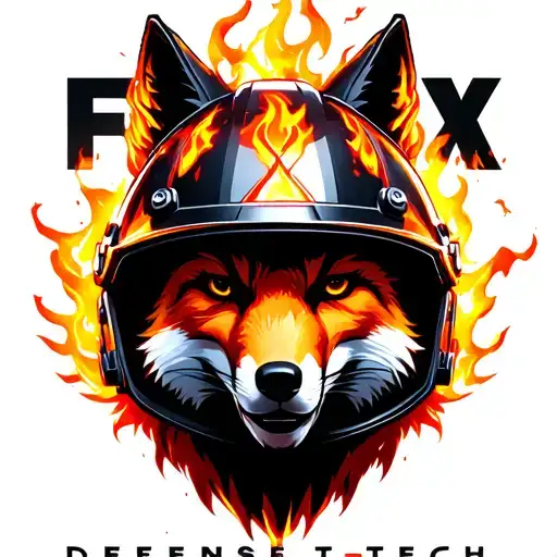 "Fenix Defense Tech" Fox head wearing fire helmet tattoo design idea