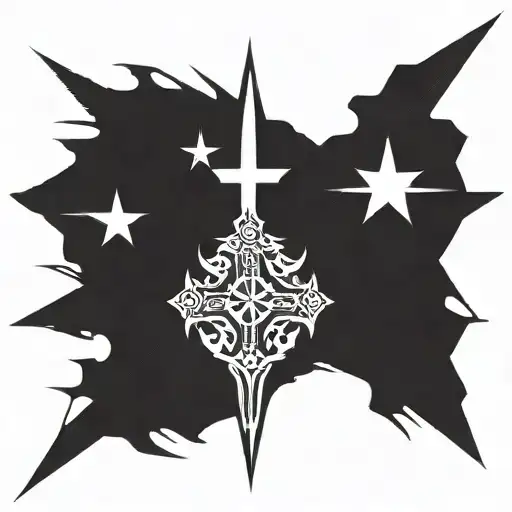 chrome cross and chrome stars that means that the life we have is from god and that it is centralized to our lord  tattoo design idea