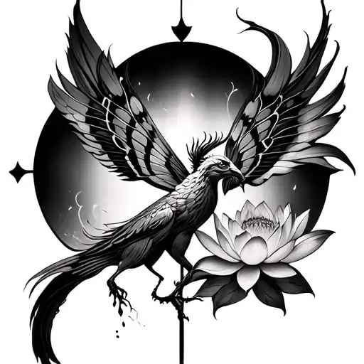 Phoenix, Lotus flower, tree of life, butterfly tattoo design idea