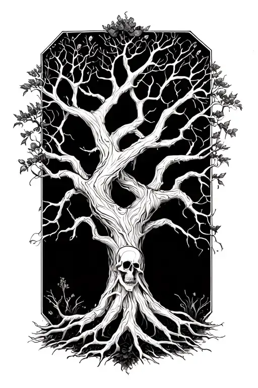 life and death tree intertwined tattoo design idea