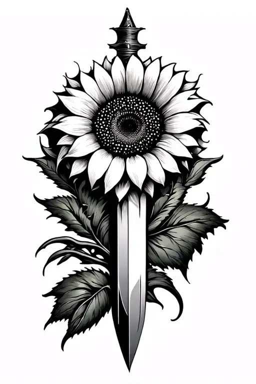 Coverup dagger sunflower tattoo design idea