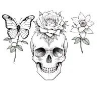 Design a tattoo with Memento mori, memento vivere and half skull half  butterfly flowers rose daisy water Lilly narcissi tattoo design idea