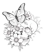 Design a tattoo with Memento mori, memento vivere and half skull half  butterfly flowers rose daisy water Lilly narcissi tattoo design idea