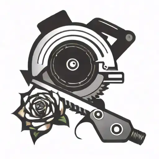 circular saw with roses tattoo design idea