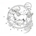 A tattoo design of a farm animal constellation with moons and clouds in the background tattoo design idea