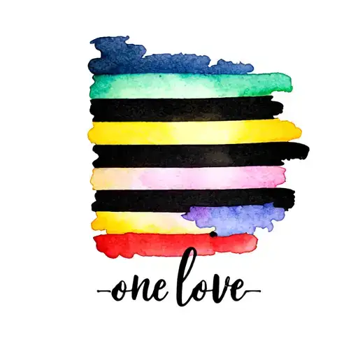 "inity" on 3 striped Jamaican colour background with "one love" as a signature below it tattoo design idea