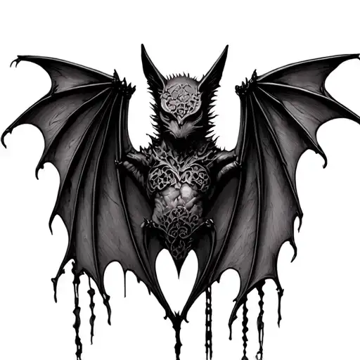 Hanging Bat, Wings made of Lace tattoo design idea