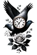 clock dove rose tattoo design idea