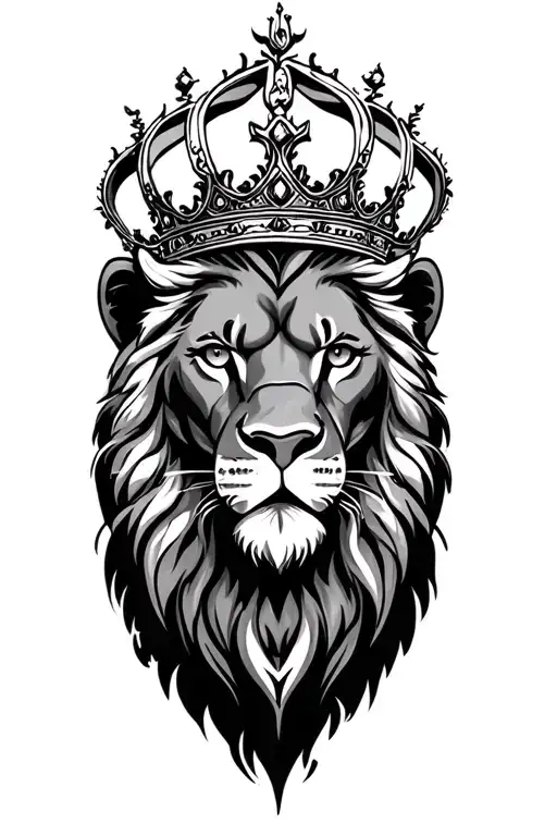 crowned lion face tattoo design idea